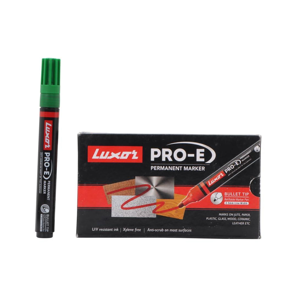 Luxor Pro-E Permanent Markers | Refillable Green Ink | Bold | Pack of 10