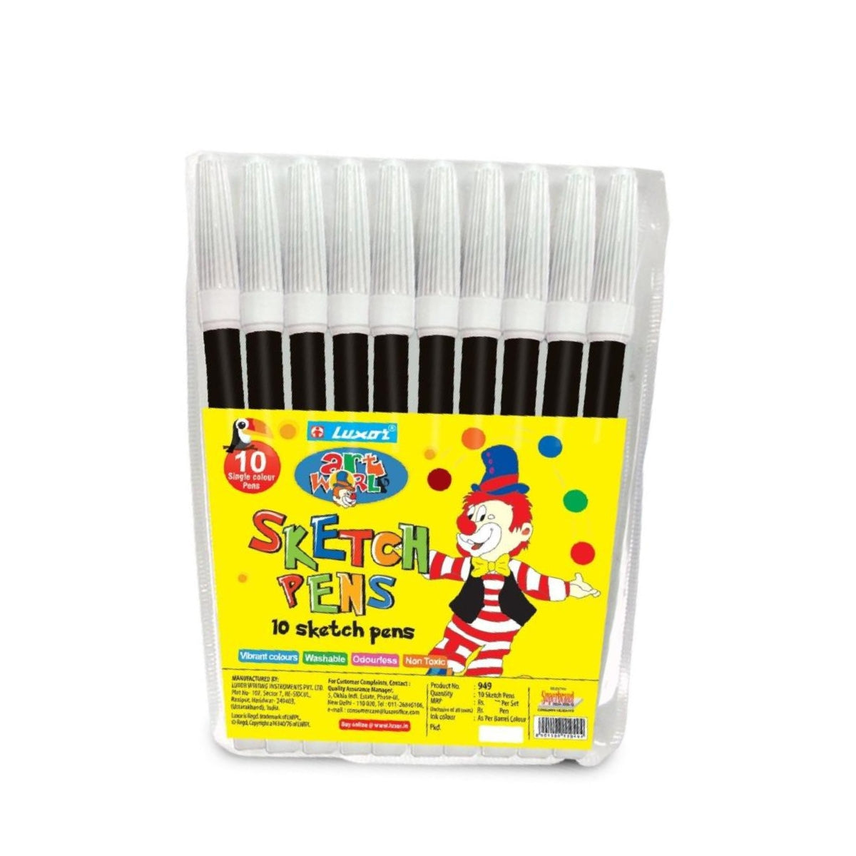 Luxor Junior Fine Sketch Pens | Black Ink | Single Colour | Pack of 6 Sets