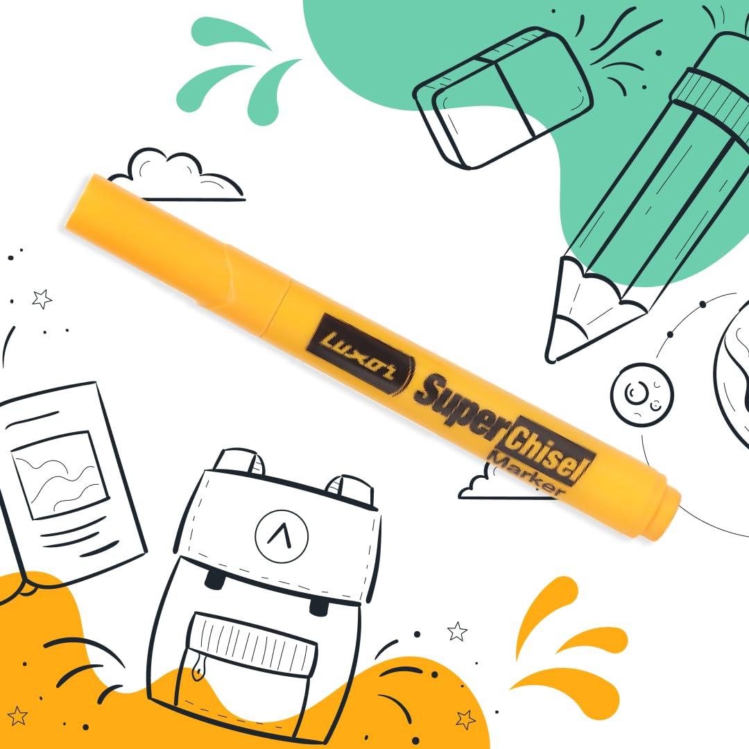 Luxor 999 N Super Chisel Markers | Multicolor | Broad & Precise Tip | Box of 10
