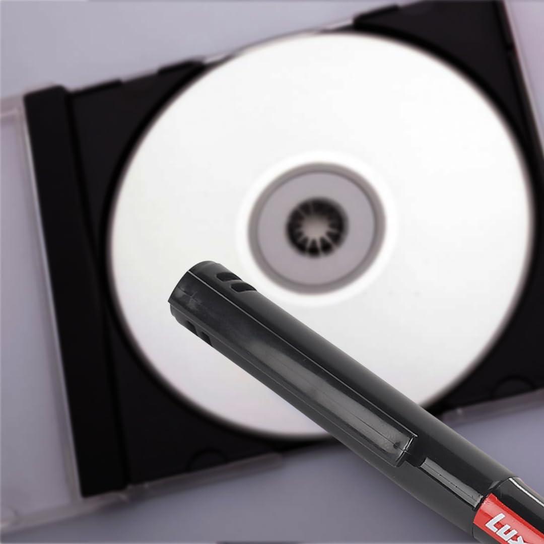 Luxor 1236 CD/DVD/OHP Fine Markers | Black Ink | Smudge-Free | Box of 10