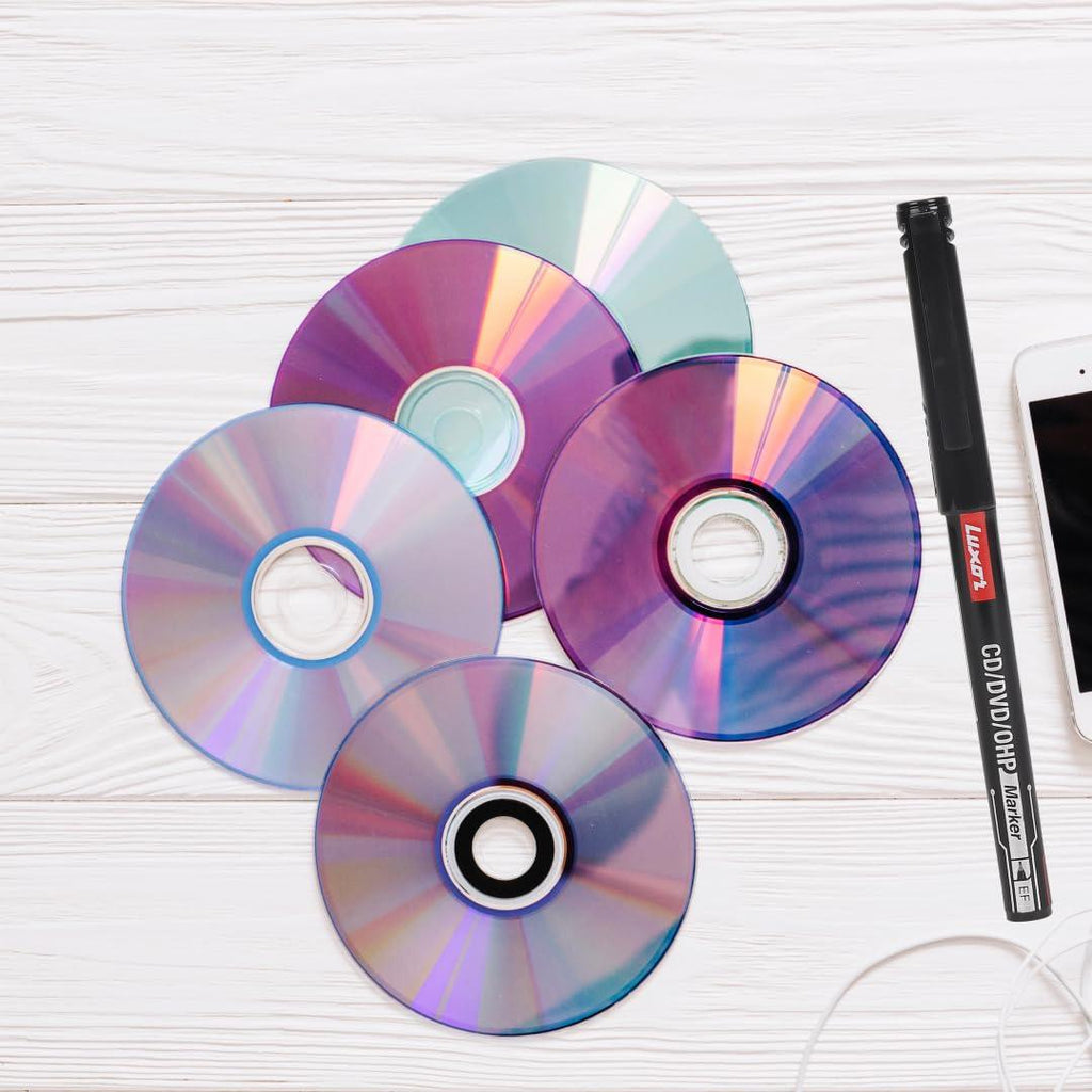 Luxor 1236 CD/DVD/OHP Fine Markers | Black Ink | Smudge-Free | Box of 10