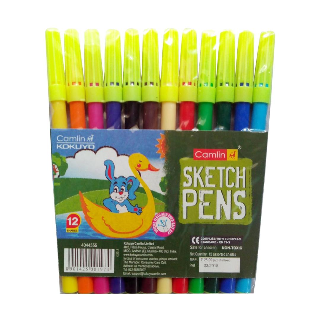Camlin Kokuyo Fine Point Sketch Pens | 12 Shades Multicolour