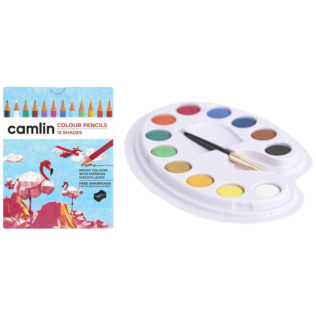 Camel Student Water Colours + Colour Pencils | 12 Shades Combo Pack