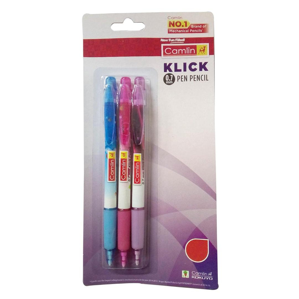 Camlin Klick Pen Pencil | 0.7mm Mechanical | Black Ink (Pack of 3)