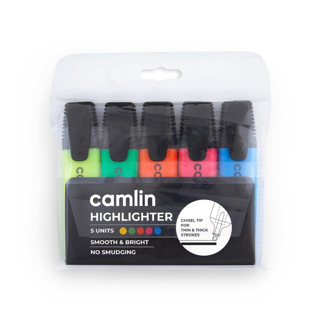 Camlin Highlighter Pens | 5 Shades Multicolor Set, Chisel Tip
