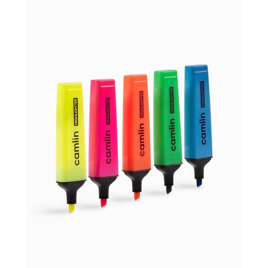 Camlin Highlighter Pens | 5 Shades Multicolor Set, Chisel Tip