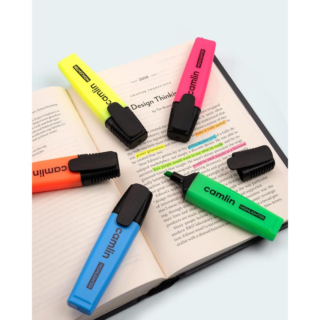 Camlin Highlighter Pens | 5 Shades Multicolor Set, Chisel Tip