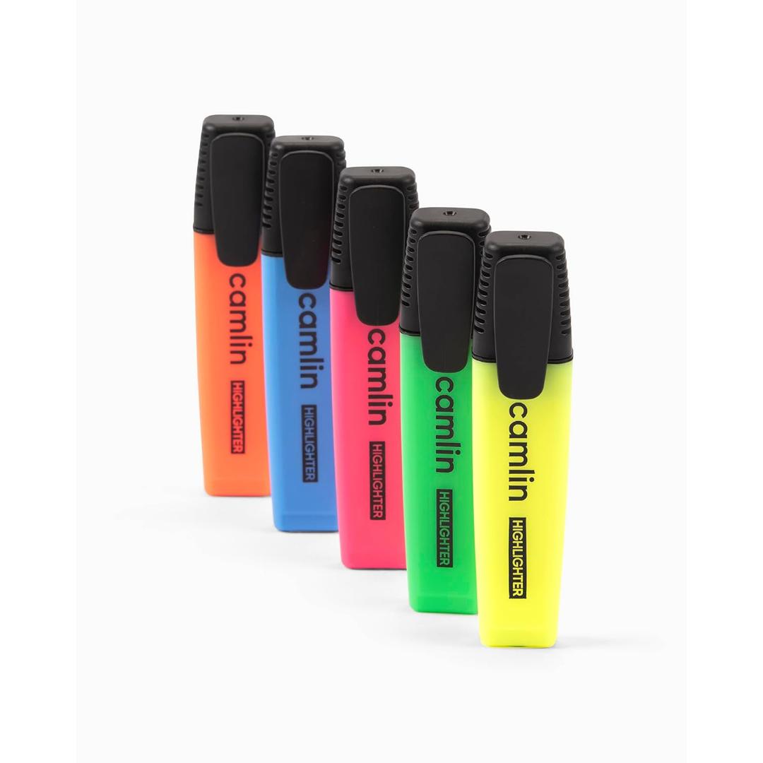 Camlin Highlighter Pens | 5 Shades Multicolor Set, Chisel Tip