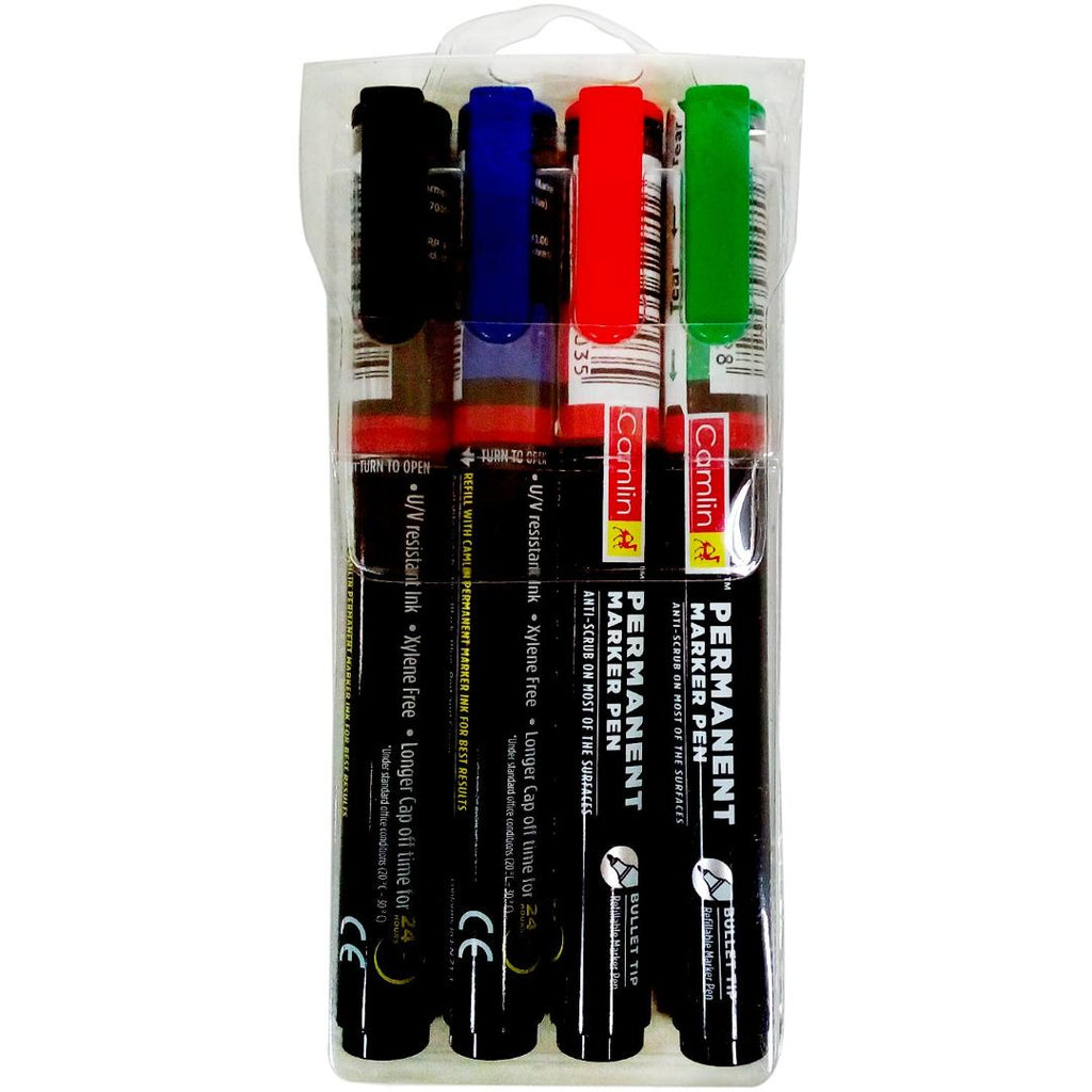 Camlin Kokuyo Permanent Marker Pens | 4 Pack, Multisurface Use