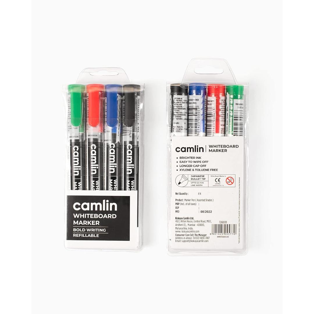 Camlin Kokuyo PB Whiteboard Markers | Refillable Multicolor Pack of 4