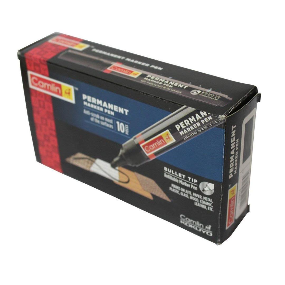 Camlin Bold-E Permanent Marker | Black Ink, Bold Tip (Pack of 10)