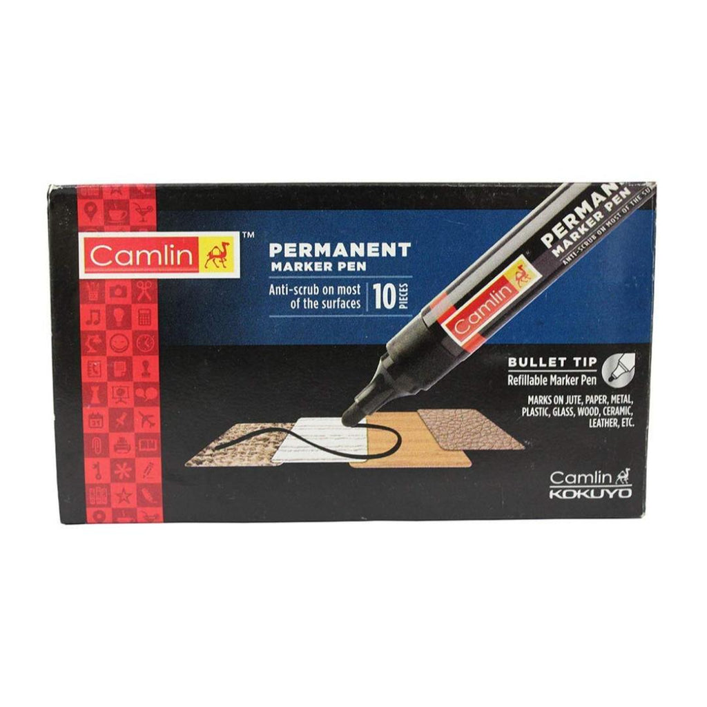 Camlin Bold-E Permanent Marker | Black Ink, Bold Tip (Pack of 10)