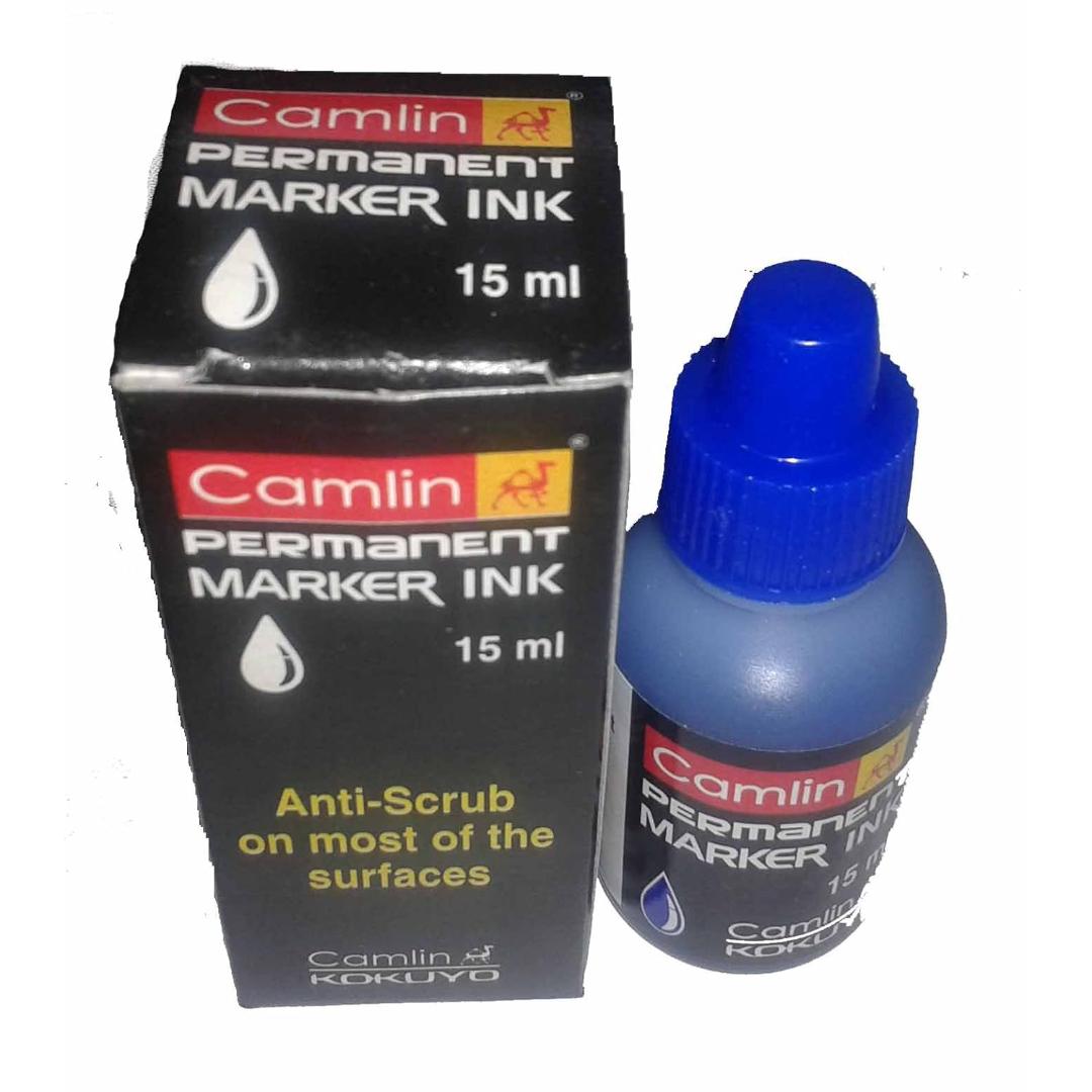 Camlin Kokuyo Permanent Marker Ink | Blue Color 15 ml Refill (Pack of 10)