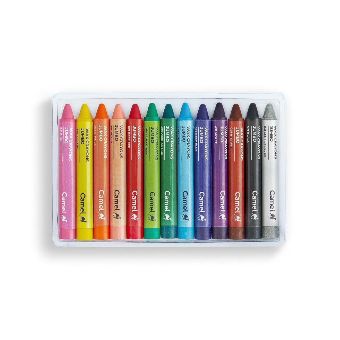 Camel Wax Crayons | 12 Shades + 1 Glitter Crayon Free (13 Pcs Set)