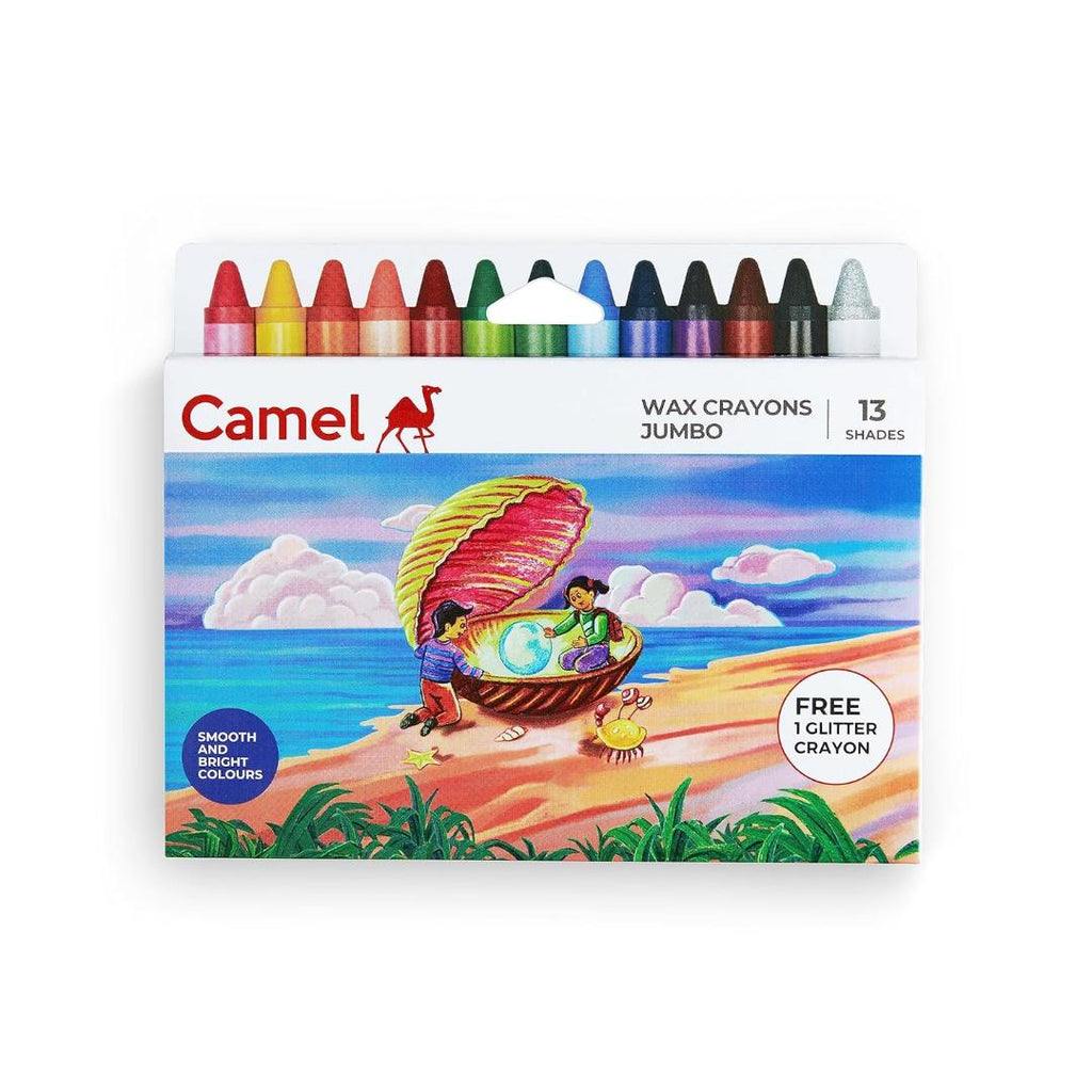 Camel Wax Crayons | 12 Shades + 1 Glitter Crayon Free (13 Pcs Set)