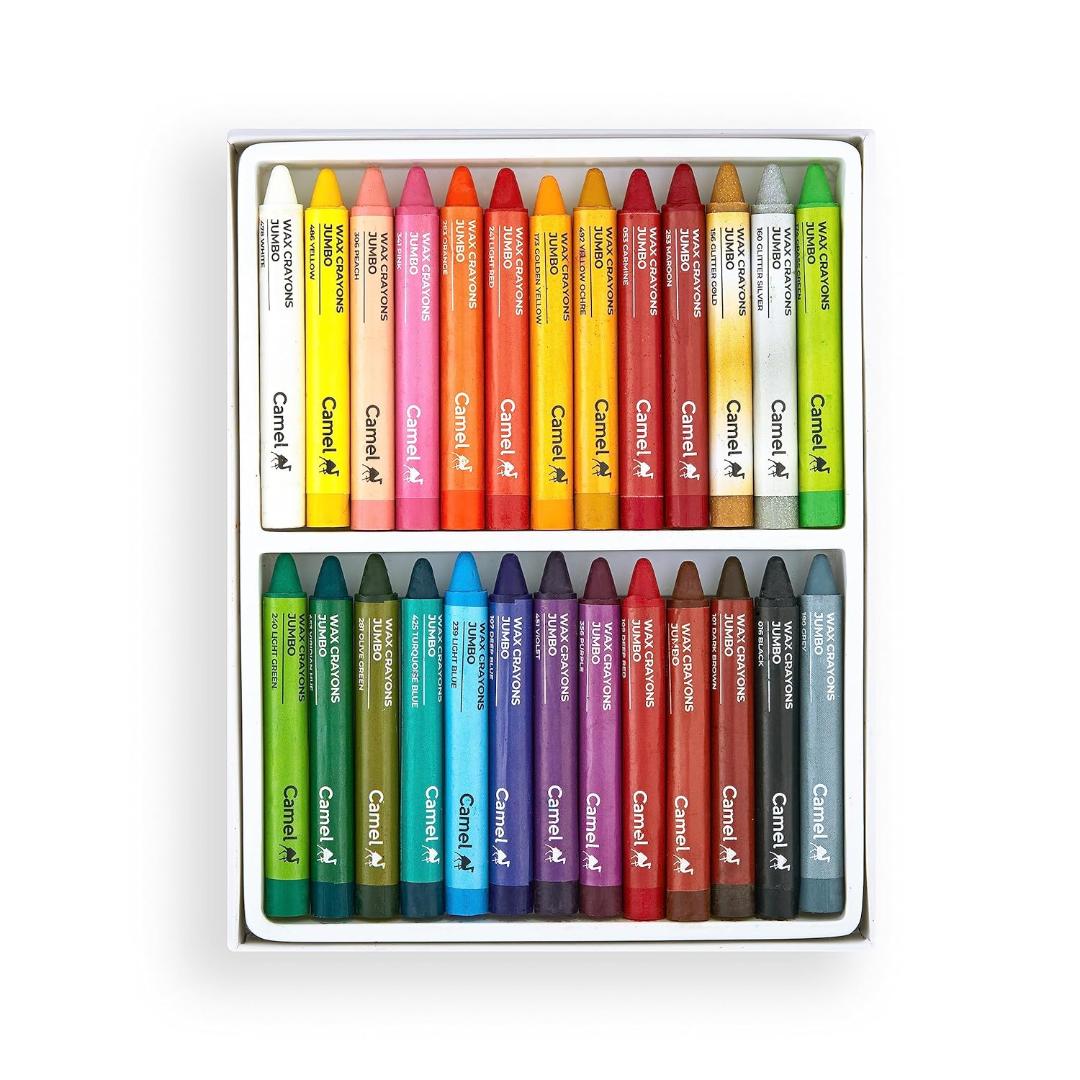 Camel Jumbo Wax Crayons | 26 Shades (24 + 2 Glitter) Non-Toxic Set