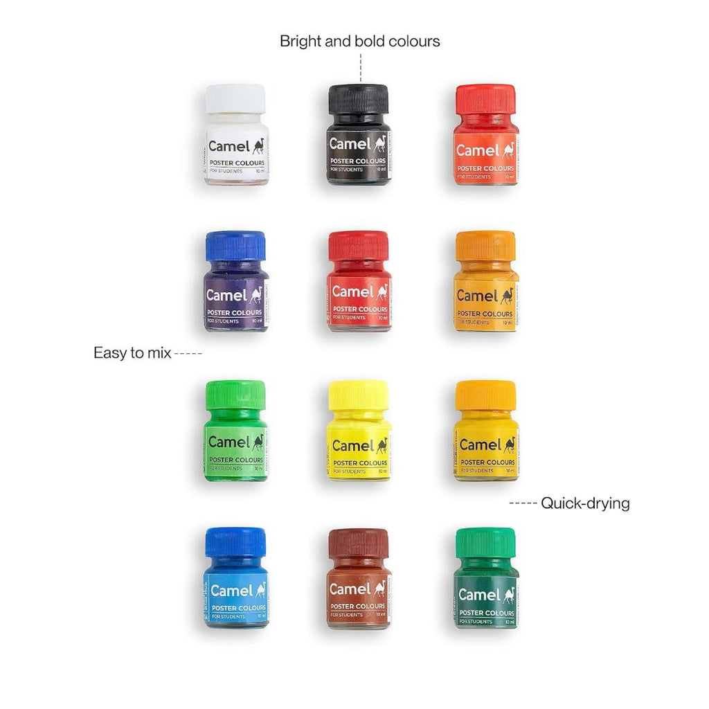 Camel Student Poster Colours | 12 Shades × 10 ml Tubes in Tin Box