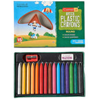 Camlin Kokuyo Plastic Crayons | 15 Shades Set with Eraser & Sharpener