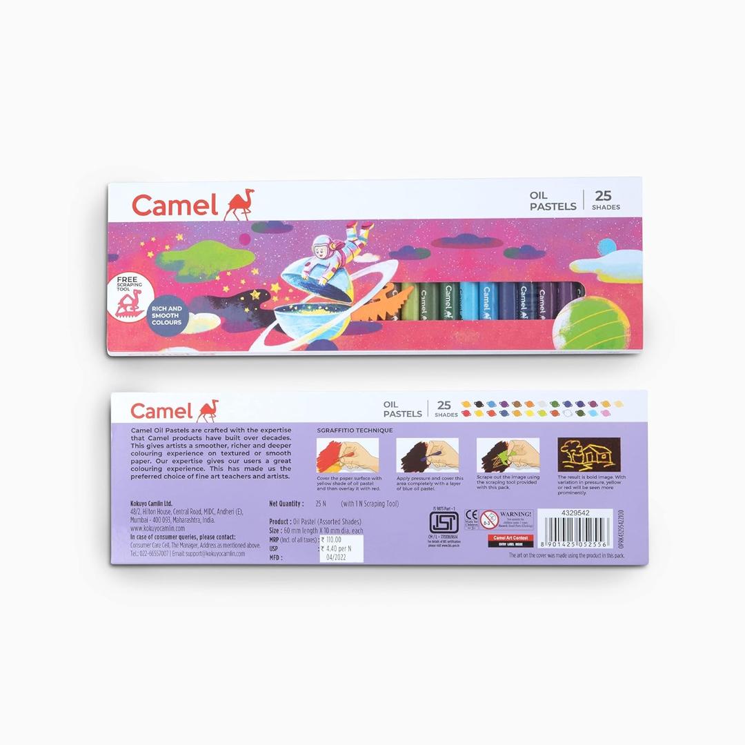 Camel Oil Pastels | 25 Shades with Scraping Tool & Drawing Pencil