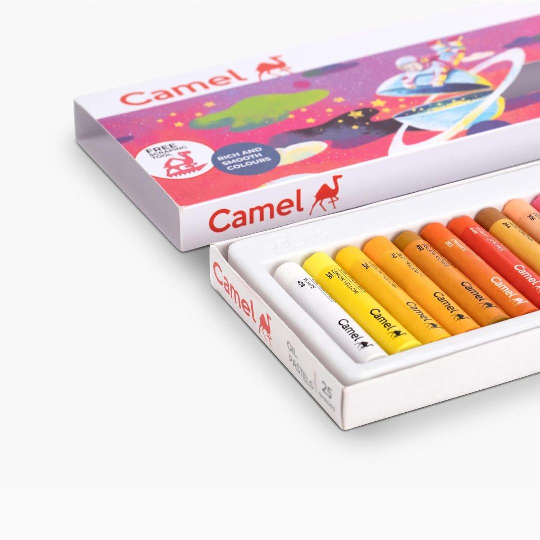 Camel Oil Pastels | 25 Shades with Scraping Tool & Drawing Pencil