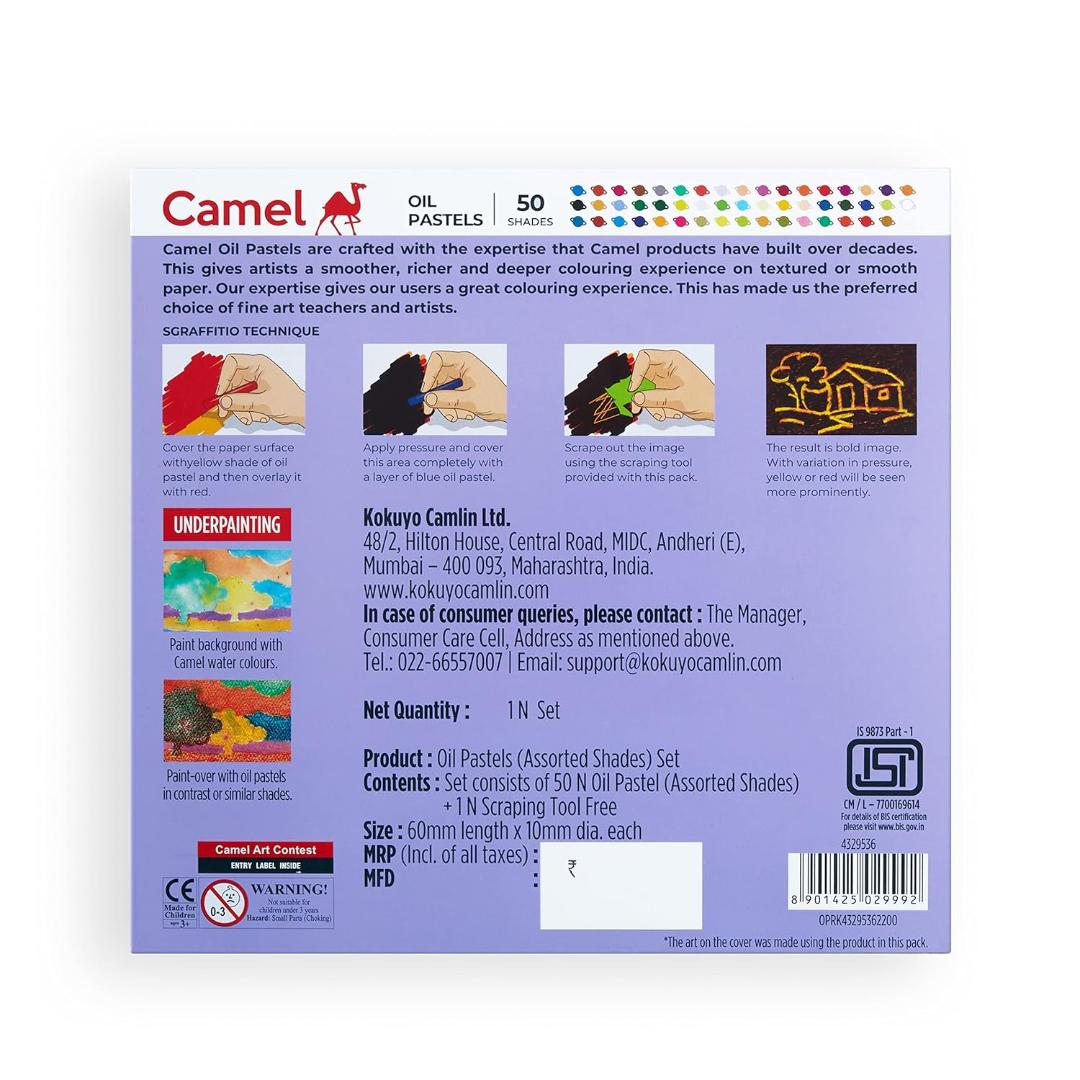Camlin Kokuyo Oil Pastels | 50 Shades with Scraping Tool & Art Contest Coupon