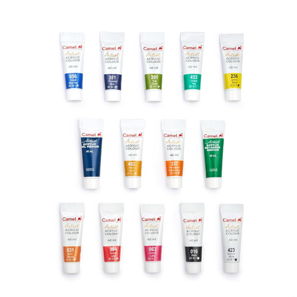 Camlin Kokuyo Artist Acrylic Colours | 40 ml × 12 Shades with Mediums