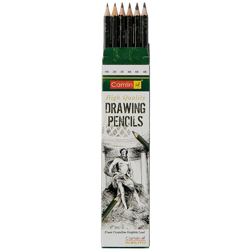 Camlin Kokuyo Drawing Pencils | Pack of 6 Assorted Grades, Ink Black