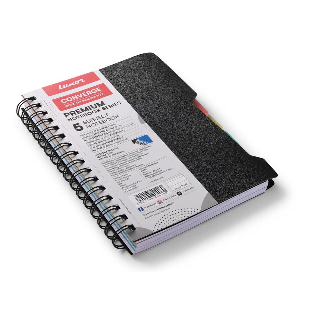 Luxor 5 Subject Notebook | A5 Size, 300 Pages, 70 GSM Single Ruled