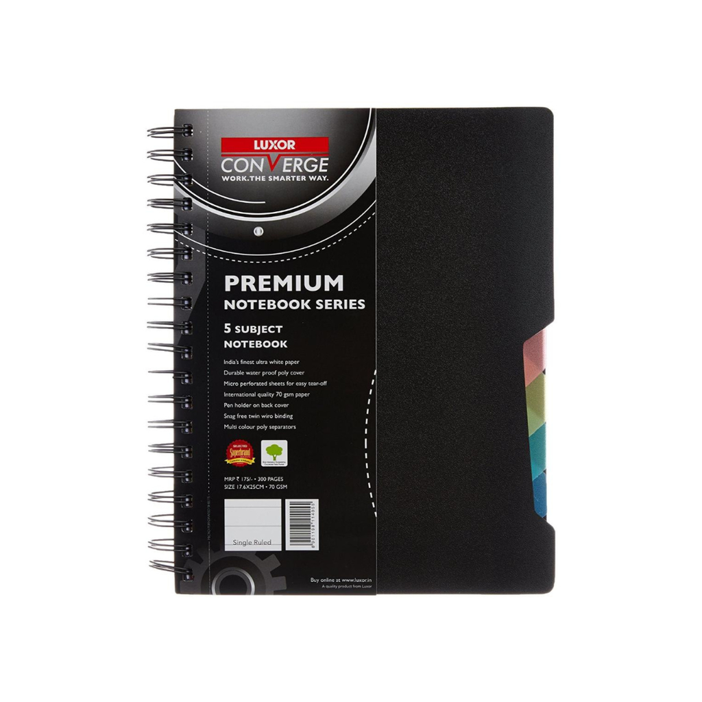 Luxor 5 Subject Notebook | B5 Size, 300 Pages, 70 GSM Single Ruled