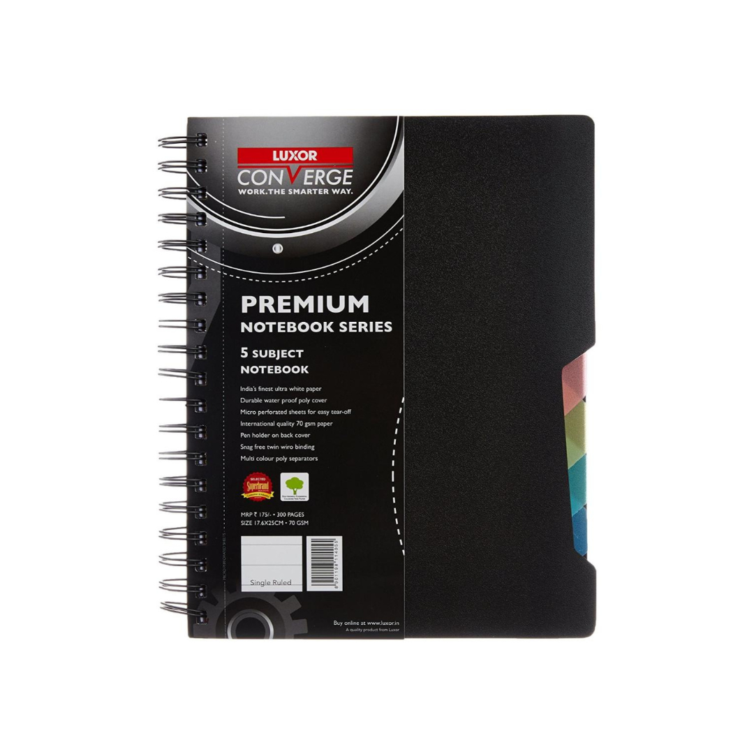 Luxor 5 Subject Notebook | B5 Size, 300 Pages, 70 GSM Single Ruled