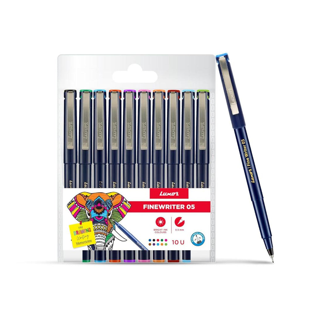 Luxor Finewriter 05 Pens | Assorted Colours, Pack of 10 Fine Liners