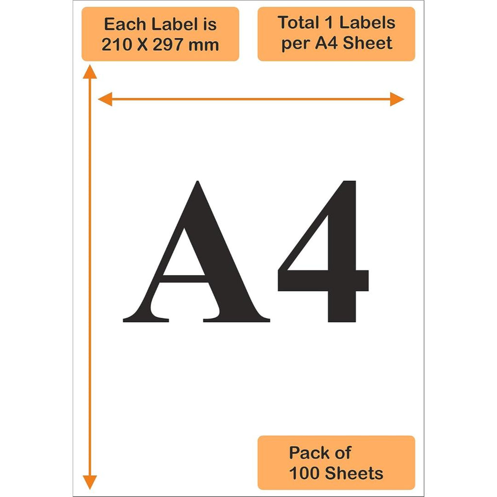 Oddy A4 Label Stickers | 1 Label per Sheet, 100 Sheets for Laser & Inkjet
