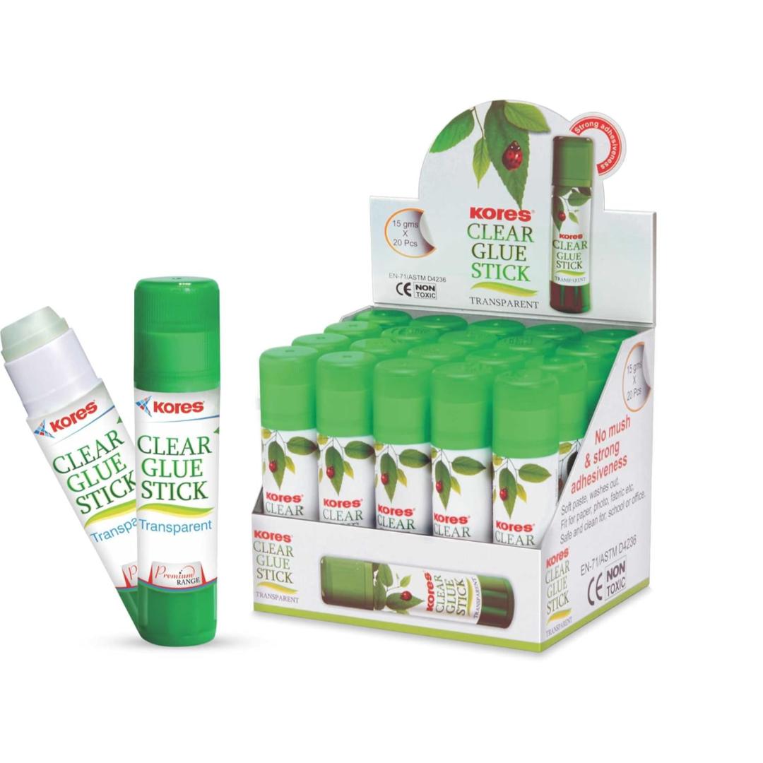 Kores Clear Glue Stick | 15g Non-Toxic Adhesive (Pack of 20)