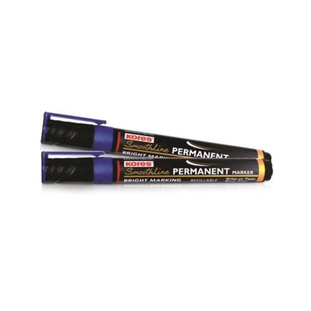Kores Smoothline Permanent Marker Pen | Blue Ink, Pack of 10