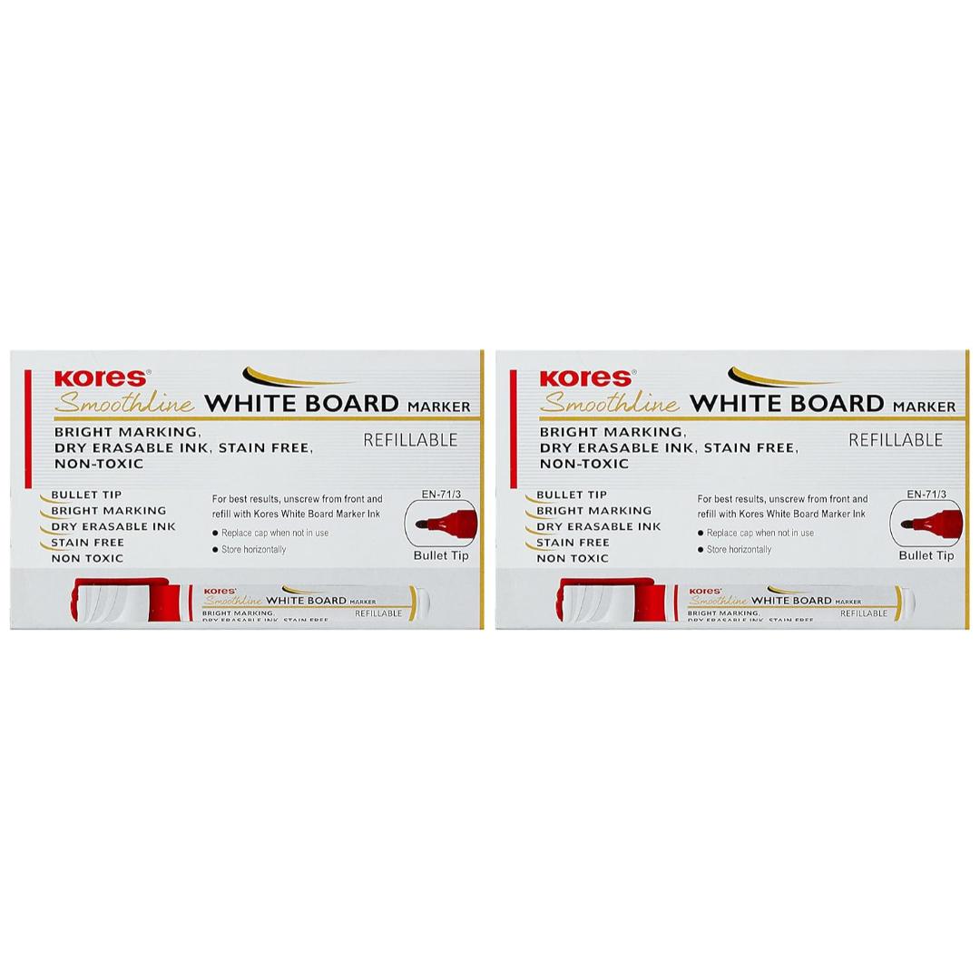 Kores Smoothline Whiteboard Marker Pen | Black Ink, Refillable (Pack of 20)