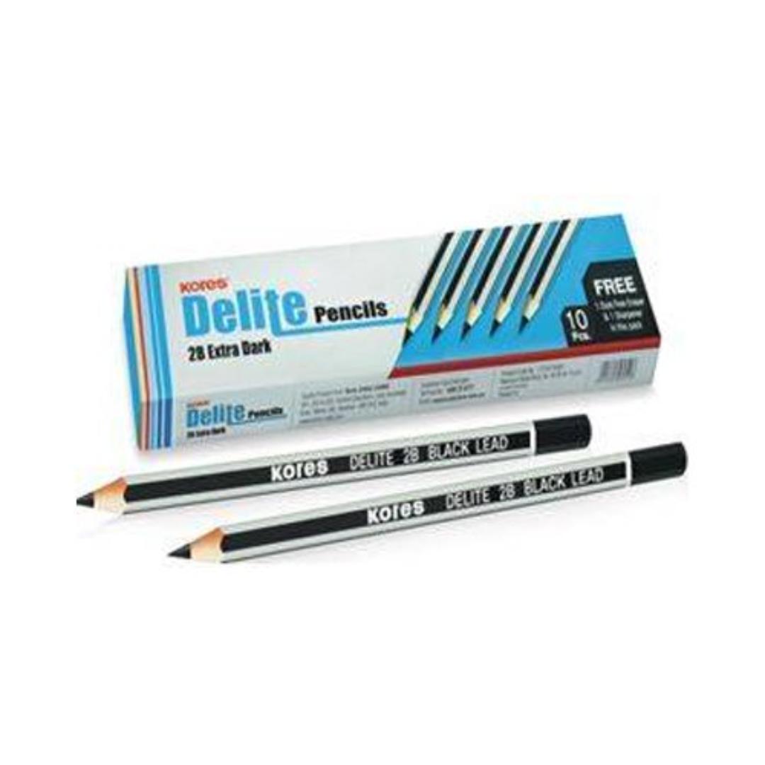 Kores Delite HB Extra Dark Pencils | 10 Packs of 10 Writing Pencils