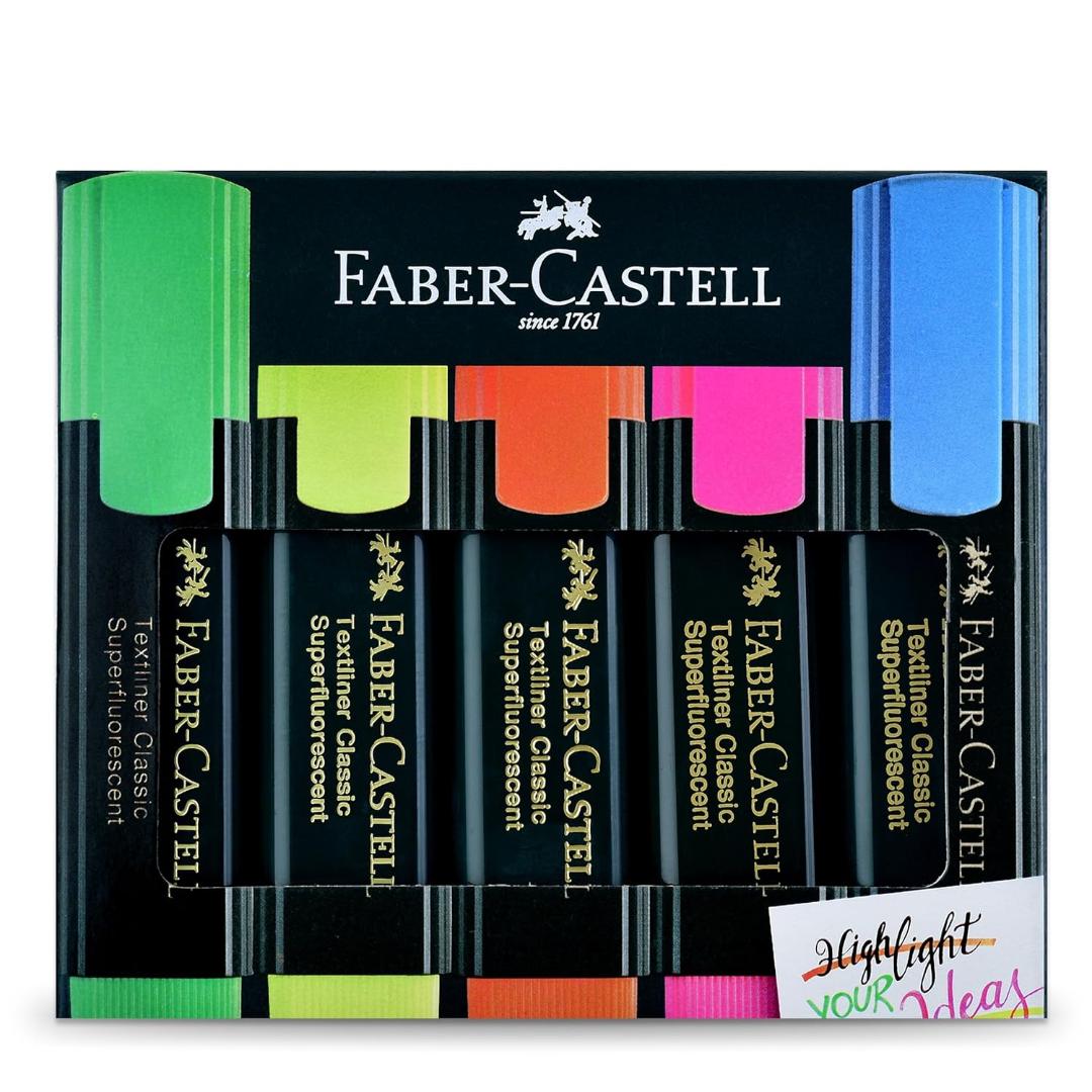 Faber-Castell Textliner Pen Set | Pack of 5 | Refillable Highlighters