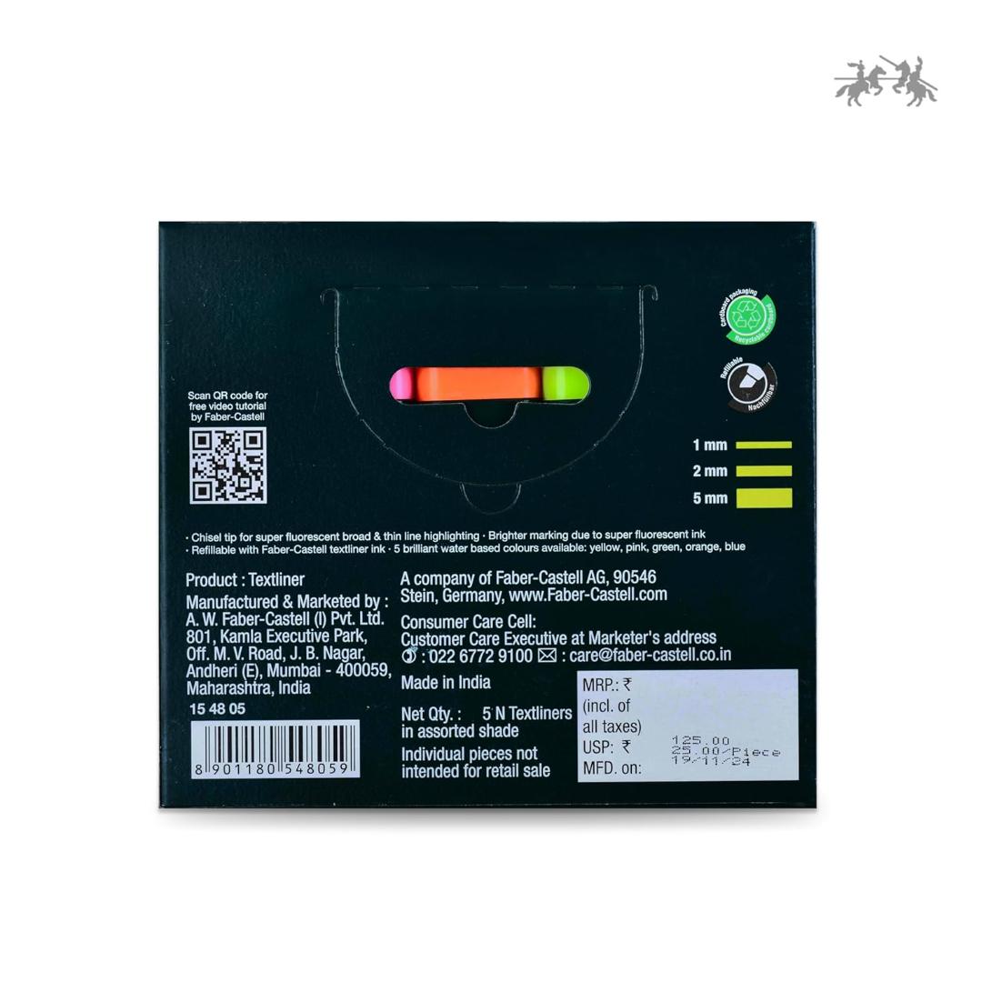 Faber-Castell Textliner Pen Set | Pack of 5 | Refillable Highlighters