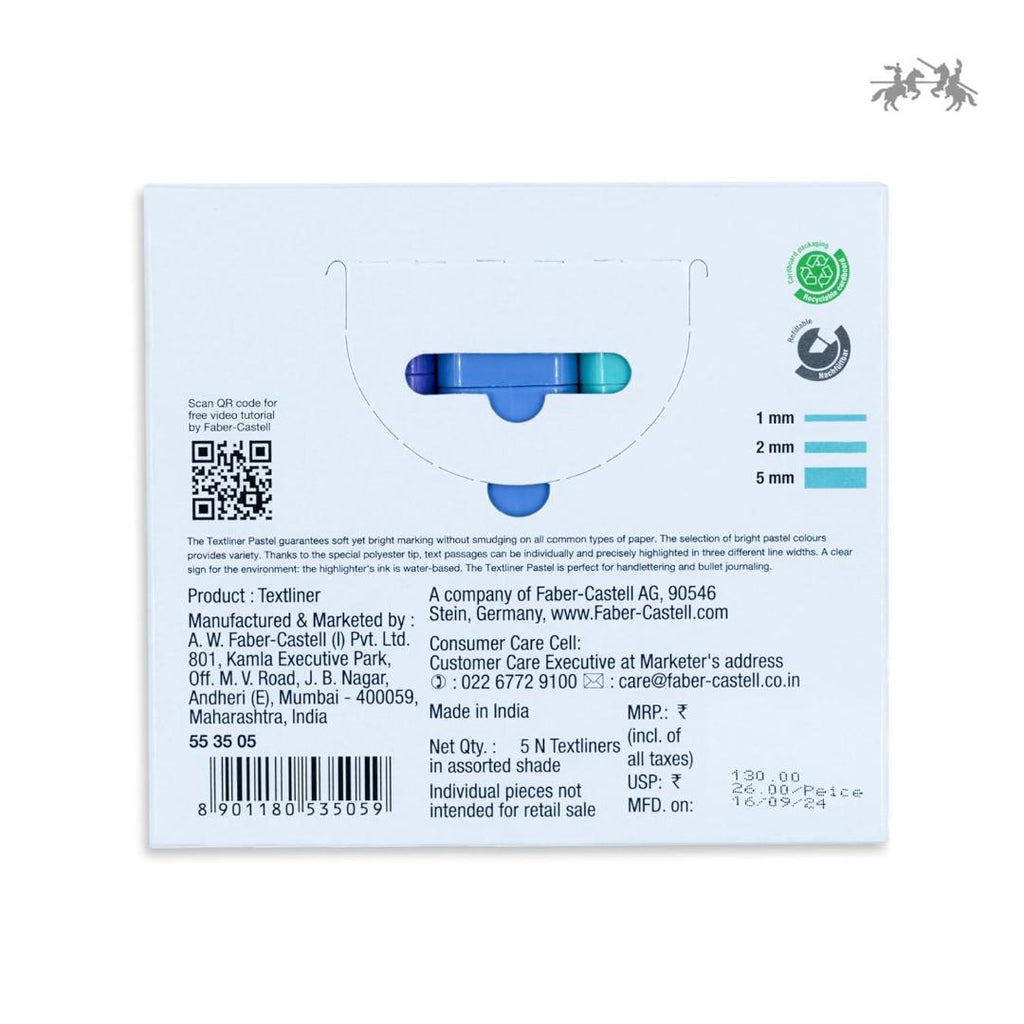 Faber-Castell Pastel Textliner Pen Set | Pack of 5 Assorted Colours