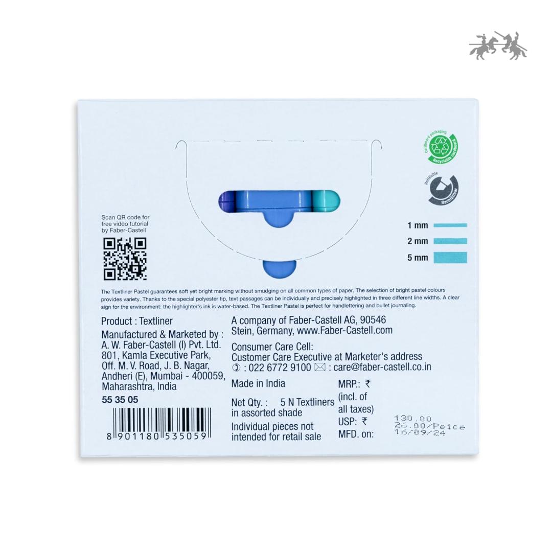 Faber-Castell Pastel Textliner Pen Set | Pack of 5 Assorted Colours