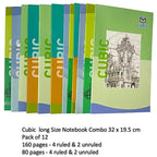 Cubic Long Notebook Combo | 12 Pcs | Ruled & Unruled | 80–160 Pages
