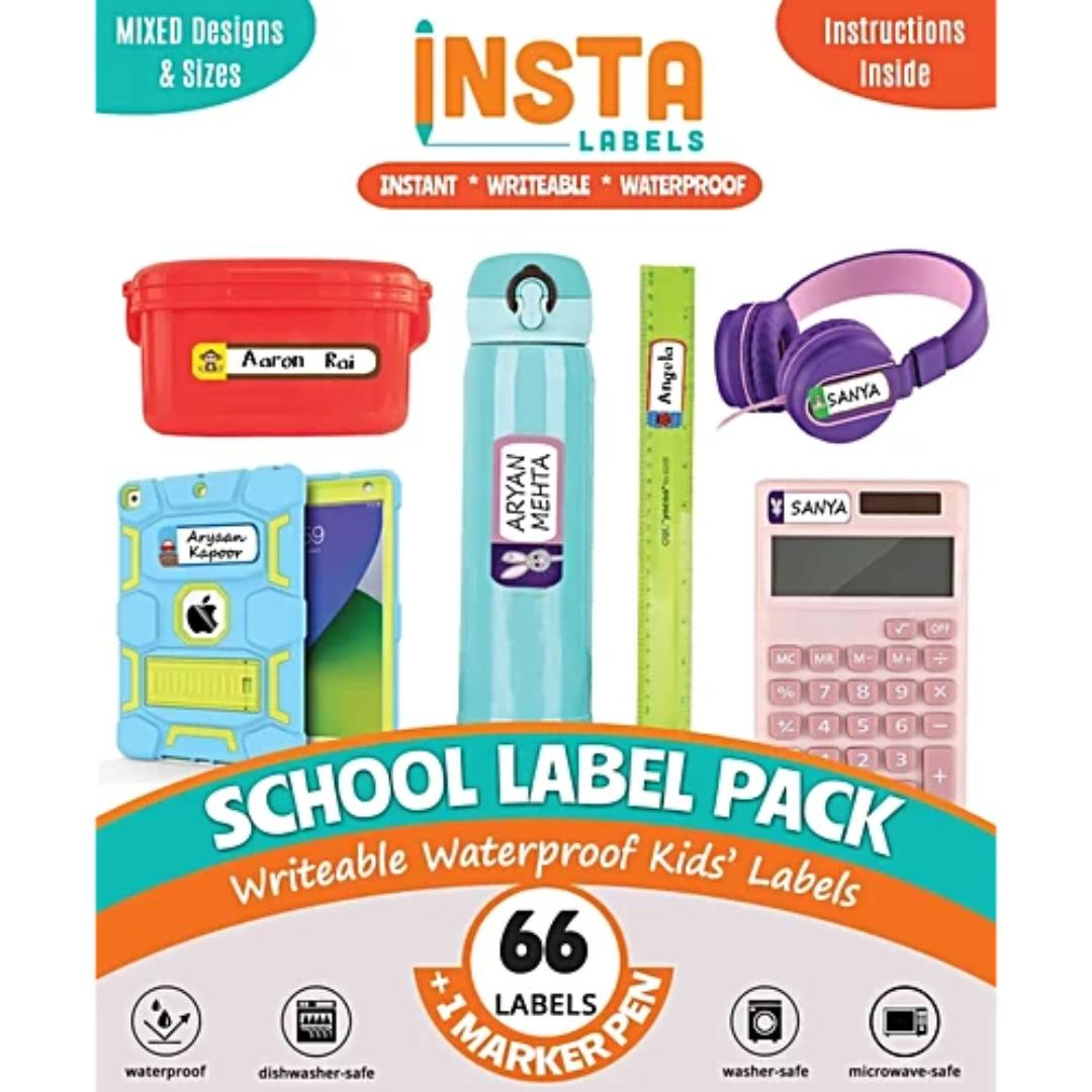 Insta School Labels with Marker Pen | 66 Pcs | Writable & Self-Adhesive