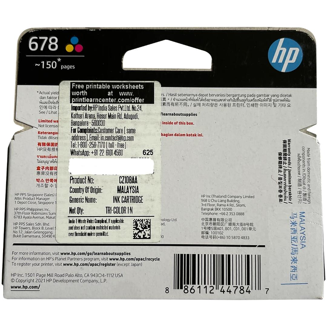 HP 678 Tri-Color Original Ink Cartridge | Vivid Color Prints
