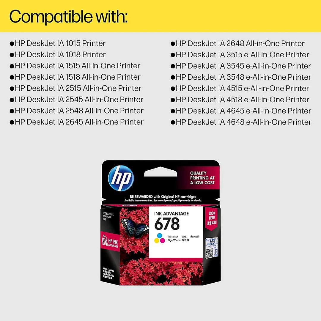 HP 678 Tri-Color Original Ink Cartridge | Vivid Color Prints