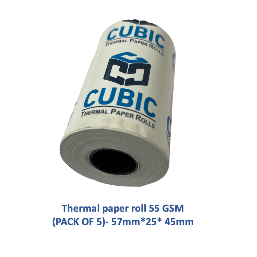 Cubic Thermal Paper Rolls | 57mm x 25m | 55 GSM | Pack of 5 | POS Billing