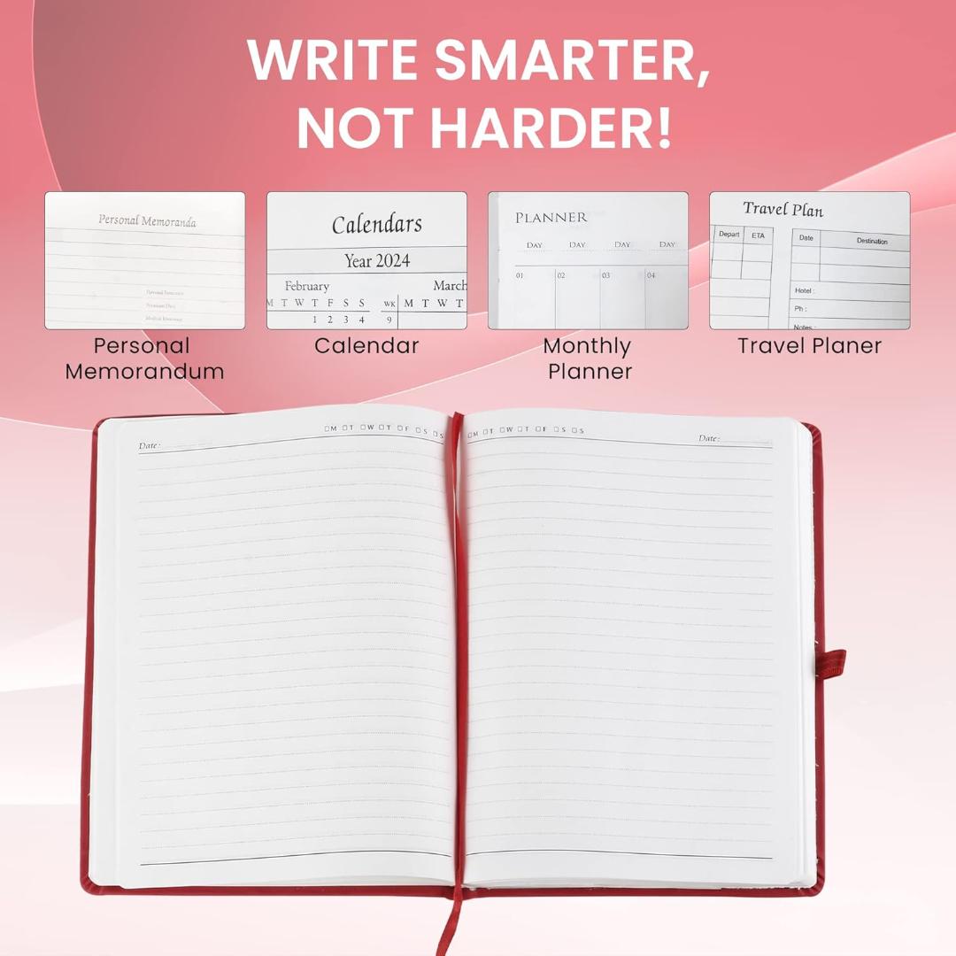 Cubic A5 PU Leather Hardbound Diary | Elastic Closure, Pen Holder & Bookmark