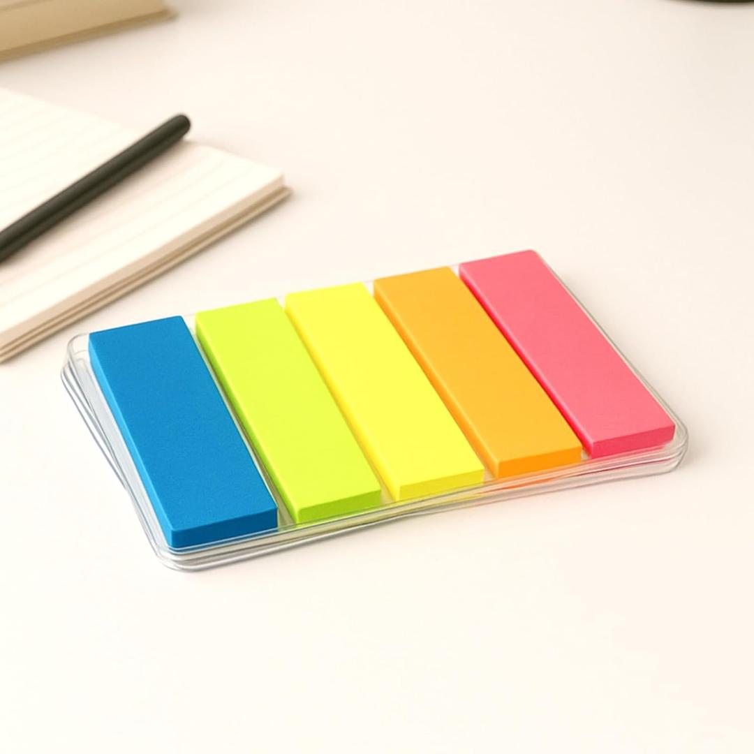 Cubic Transparent Sticky Notes Flags | 5-Color PET Page Markers | Pack of 5