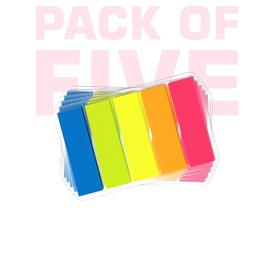 Cubic Transparent Sticky Notes Flags | 5-Color PET Page Markers | Pack of 5