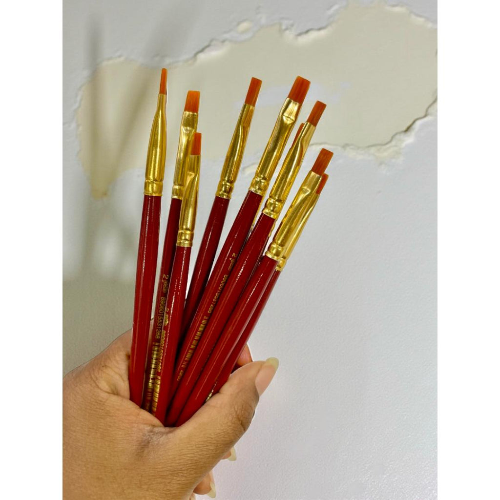 Polo Synthetic Hair Flat Brushes | Artist Paintbrush Set | Pack of 10