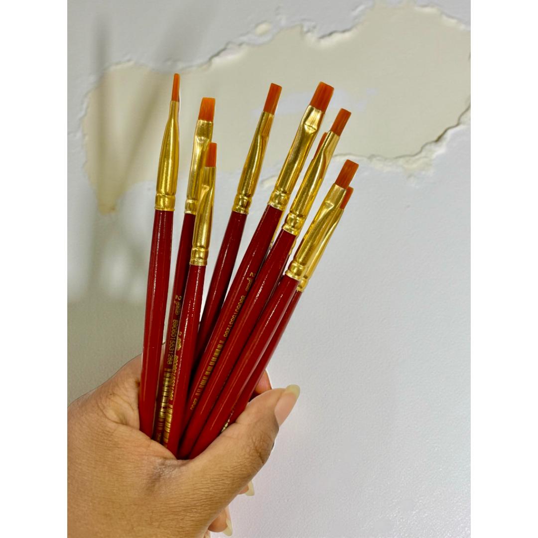 Polo Synthetic Hair Flat Brushes | Artist Paintbrush Set | Pack of 10